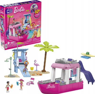 Lodër ndërtimi Mega Barbie Dream Boat, 317 blloqe, 3 kukulla, rozë