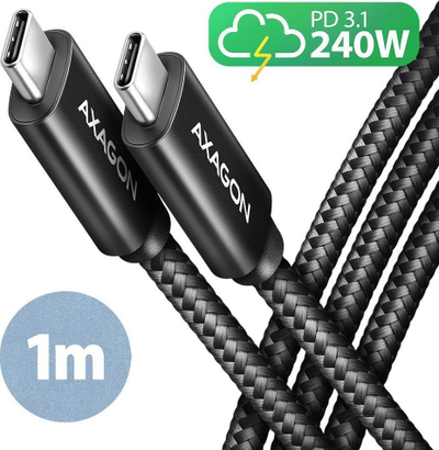 Kabllo USB Axagon BUCM2-CM10AB, USB C në USB C, 1 m, 240W, e zezë