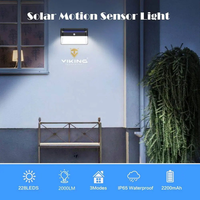 Dritë muri me diell Viking M228, LED 2000 lm, me sensor lëvizje, e zezë