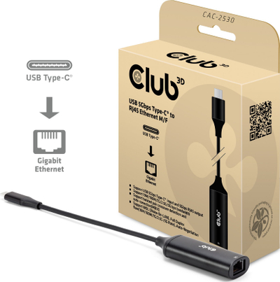 Адаптер USB C во RJ45 Club 3D CAC-1520, 5Gbps, Ethernet, црн