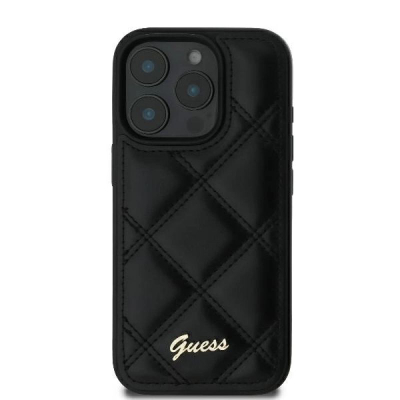 Këllëf telefoni Guess Quilted Metal Logo për iPhone 16 Pro Max, 6.9", i zi