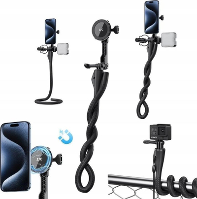 Mbajtëse magnetike telefoni JJC TP FT3 me tub fleksibël, e zezë