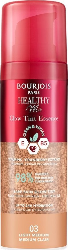 Есенција за лице Bourjois Healthy Mix Essence Clean and Vegan Glow Tint 03 Light Medium, хидратантна, 30ml