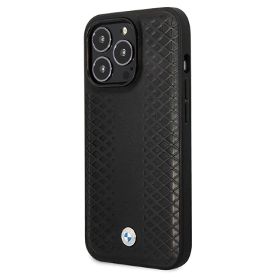 Futrollë BMW Signature për iPhone 14 Pro, lëkurë, model Diamond, e zezë