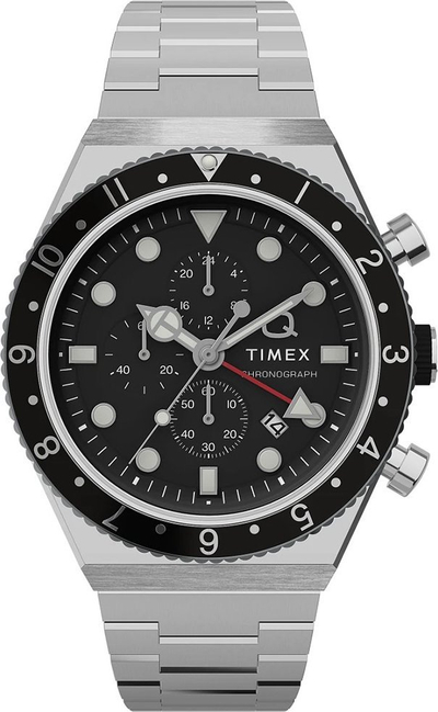 Orë burrash Timex Q Timex 3 Time Zone Chronograph, kuarc, 40mm, e zezë