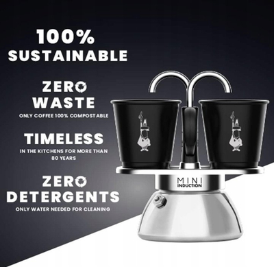 Xhezve për induksion Bialetti Mini Set, 2 filxhanë, alumin, e zezë