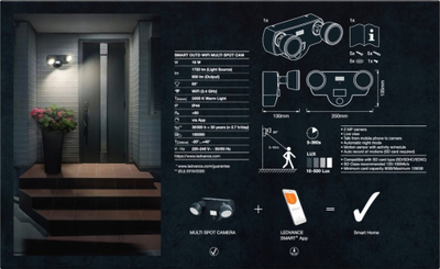Aplikë murale LEDVANCE SMART+ Multispot Camera, WiFi, me sensor lëvizjeje, gri e errët