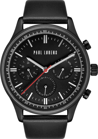 Рачен часовник за мажи Paul Lorens PL10602A2-1A3, хронограф, кожен ремен, црн