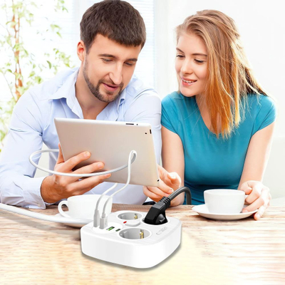 Prizë zgjatuese Tech-Protect PCS3X4, 3 dalje, 4x USB, 2m, e bardhë