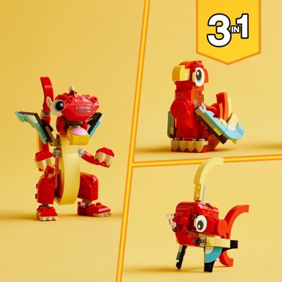 Lodër ndërtimi LEGO Creator Red Dragon 3 in 1 31145, 149 pjesë, e kuqe