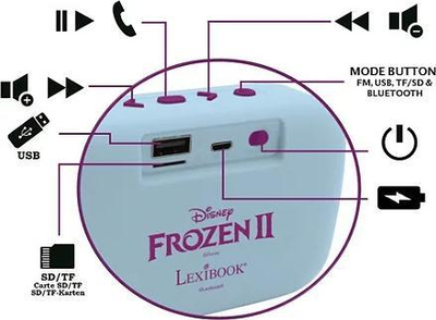 Kaltoparlant portativ Bluetooth Lexibook Frozen II, me radio, blu