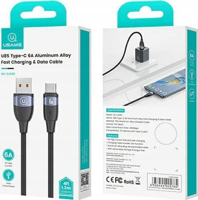 Kabllo karikimi USAMS U85 USB A në USB C, 6A 65W, 1.2m, e zezë