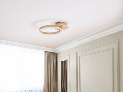 Lampë tavani LED Glyde metal, dritë e ngrohtë, ngjyrë ari