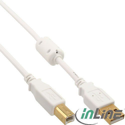 Kabllo USB InLine 34505W, USB A në USB B, 0.5 m, e bardhë
