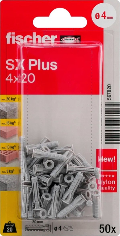 Tiple najloni Fischer SX Plus 567820, 4x20 mm, set 50 copë, gri
