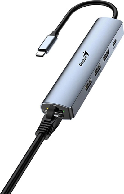 HUB USB Genius UH-545, 3x USB 3.0, RJ45, gri