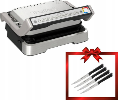 Grill elektrik Tefal Optigrill 2‑në‑1 GC772D30, 9 programe, pllakë gize, ngjyrë argjend