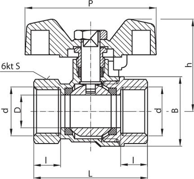 Valvul uji Perfexim Water, ball valve FF 1", dorezë flutur e kaltër