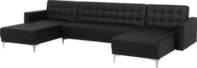 Kauc modular Aberdeen, 5 vende, në formë U, lëkurë sintetike, i zi