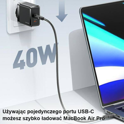 Karikues muri USAMS T54 GaN, 40W, 2x USB C PD, i zi