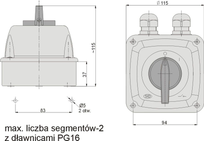 Çelës rrotullues Elektromet Łuk 16-13/5, 3P 16A, IP65, gri