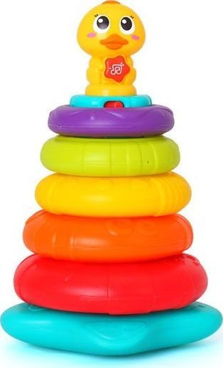 Lodër piramidë me unaza Rainbow Duck, muzikore, me drita, shumëngjyrëshe