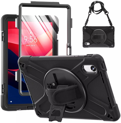 Mbrojtëse e blinduar 4kom.pl për Lenovo Idea Tab 11", me xham dhe rrip, e zezë
