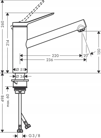 Rubinet kuzhine Hansgrohe Zesis M33 150, gryke rrotulluese, montim me një vrimë, i zi mat