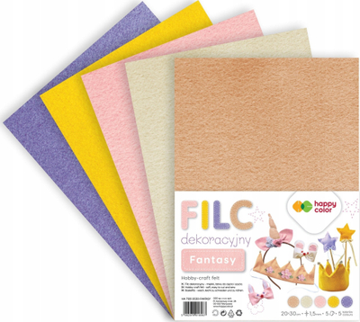 Set fletësh filci Happy Color Fantasy, 20x30 cm, 1.5 mm, 5 fletë me ngjyra të ndryshme