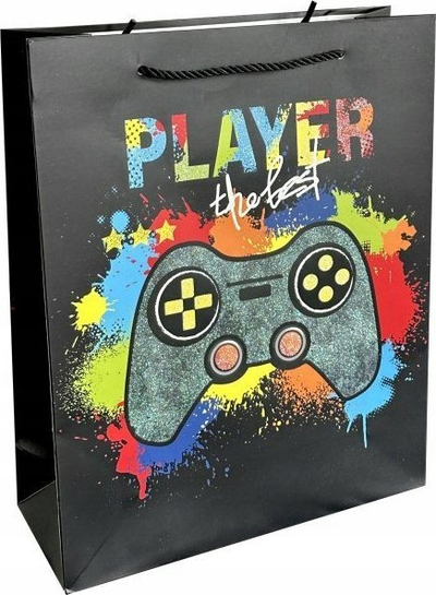 Qese dhurate gamer pa brend, me motive lojëra elektronike, letër, e zezë