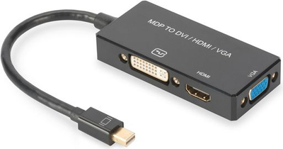 Adaptues Digitus Mini DisplayPort në HDMI VGA DVI, 0.2m, 4K, i zi