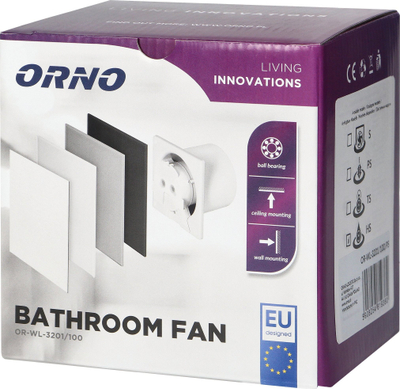 Ventilator banjo Orno Premium 100mm, me sensor lagështie, me timer, i bardhë