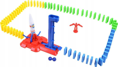 Lodër edukative Cosmic Domino Rocket ZA3494, set domino raketë, shumëngjyrëshe