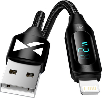 Kabllo USB A Wozinsky WUALC1 në Lightning, 2.4A, 1m, me ekran LED, e zezë