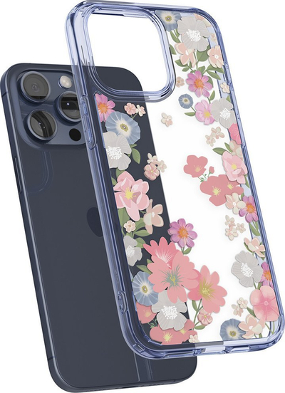 Kapak mbrojtës Spigen Ultra Hybrid Blossom për iPhone 15 Pro, TPU edhe polikarbonat, transparent me lule