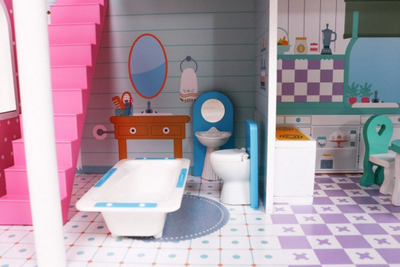 Shtëpi kukullash Wooden Dollhouse Pink, prej druri, 3 kate, rozë