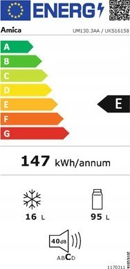 Frigorifer inkaso Amica UKS 16158, 111L, me dritë LED, i bardhë