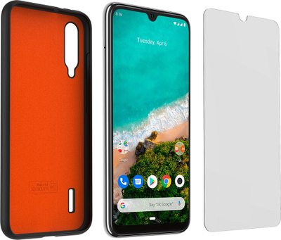 Paketë mbrojtëse Xiaomi Mi A3, kllëf i zi, xham i fortë i temperuar, për Mi A3