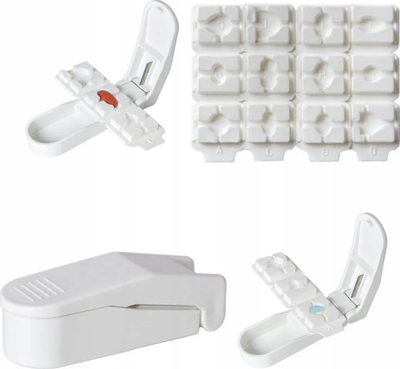 Prerëse tableta Pill Guillotine, 12 forma mbajtëse, plastike, e bardhë