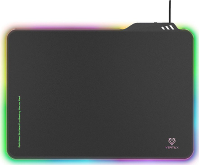 Mousepad gaming Vertux FluxPad, LED RGB, sipërfaqe rezistente ndaj ujit, i zi