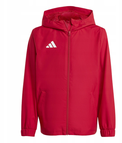 Xhaketë sportive për kalamaj Adidas Entrada 26 All Weather, me kapuç, poliester i riciklu, e kuqe