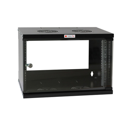Kabinet muri rack Techly Wall Cabinet 19" 6U, derë xhami, 50kg, i zi