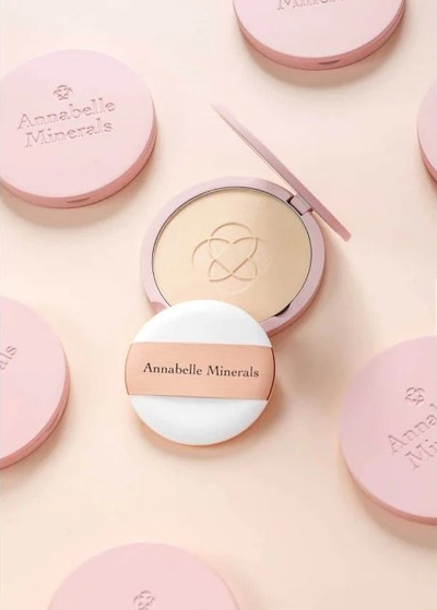Puf pudre Annabelle Minerals Pressed Powder Foundation, i rrumbullakët, i bardhë