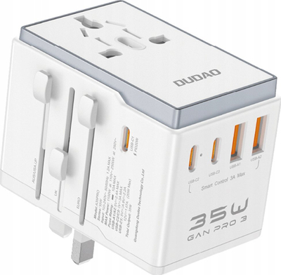 Adaptoi udhëtimi Dudao A35Pro, 35W, 3x USB‑C 2x USB‑A, i bardhë