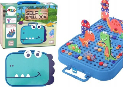 Lodër edukuese Lean Toys Self Spell Box Dinosaur, 227 pjesë, valixhe DIY, blu
