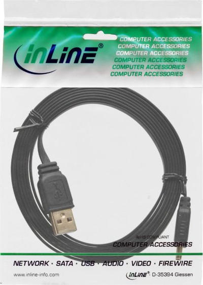 Kabllo USB InLine 31803F, USB A në Mini USB, 0.3 m, e zezë
