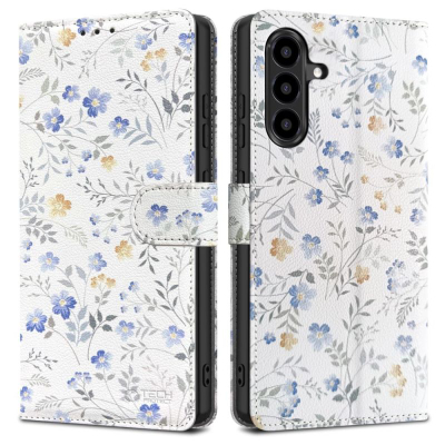 Кутивче-паричник Tech-Protect Wallet Galaxy A56 5G, еколошка кожа, дизајн Spring Flowers, бело