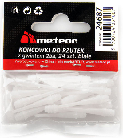 Maja dart plastike Meteor, me filetë 2ba, set me 24 copë, të bardha