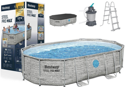 Pishinë me kornizë Bestway Steel Pro Max 56946, 488x305x107 cm, pompë me rërë, blu