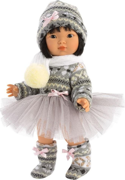 Kukull mode Fat Brain Toys Aja Winter Tutu, 28 cm, për kalamaj 3–4 vjeç, gri
